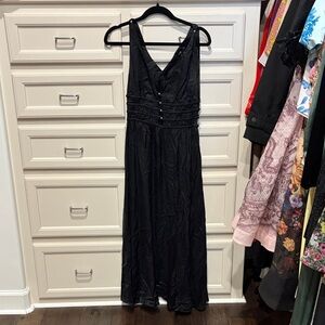 Maje Black V-Neck Sleeveless Maxi Dress with Waist Detail